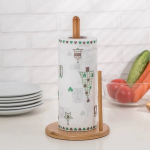 Bamboo <b>Paper</b> Towel Holder Circular Wood Roll Stand Kitchen <b>Tissue</b> Holder Natural <b>Color</b> - Product Image 1
