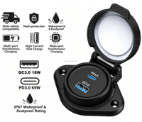 Prix d'usine, vente chaude : Chargeur de voiture 12V-24V - Charge rapide double port USB + Type-C QC3.0 + PD3.0 18W + 65W