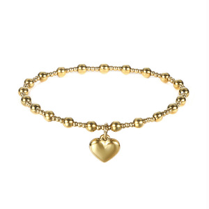 <span class=keywords><strong>Linsa</strong></span> Fashion 18K Chapado en oro Elasticidad ajustable Pulsera con cuentas de 4mm Nuevo brazalete de acero inoxidable que no se decolora con corazón - Product Image 6