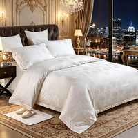 Sprei Hotel Bintang Lima, Linen Homestay, 60 Count, Putih Satin Jacquard, Set Sprei & Sarung Selimut 4 Pcs