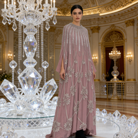 Robe de bal musulmane pour femmes, robe longue à manches longues, col rond, coupe ample, brodée de perles, de strass et de sequins, kaftan abaya
