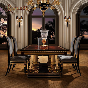 Mesa de Comedor Francesa de Lujo Personalizada con 6 Sillas, Juego de Muebles de Comedor Europeos Clásicos de Alta Gama con Acabado Brillante - Product Image 1