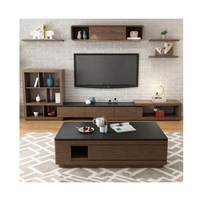 Ensemble de meubles de salon modernes en bois avec meuble TV vitré, armoire à tiroirs latérale et table basse