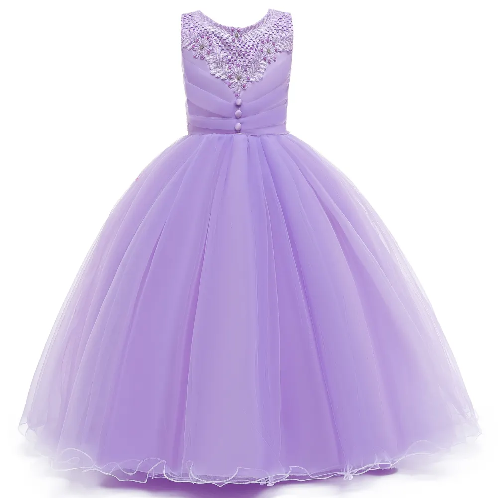 Purple flower girl wedding princess dress for 10 years old kids prom dress for ball party long style puffy kids night dress