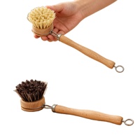 Brosse à main avec distributeur de savon, brosse de cuisine pour le nettoyage des casseroles, des poêles et des éviers, brosse à vaisselle en bambou pour la cuisine