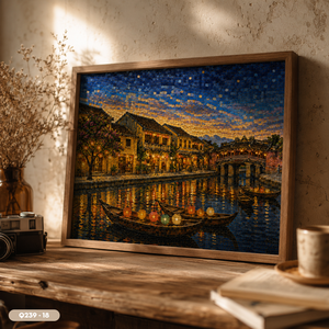 Peinture à l'huile artisanale vietnamienne Hoi An, paysage nocturne, Festival des lanternes, art mural sur toile, service OEM ODM, modèle Q239-18 - Product Image 2