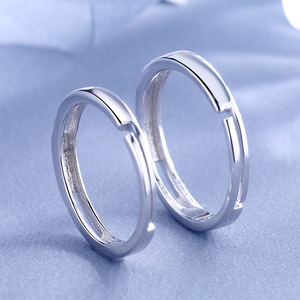 Anelli di Coppia 'Love 520' in Vetro, Stile Coreano, Eleganti, 'Per Sempre Insieme', Unisex, Gioielli Aperti, Design Semplice con Zirconi, Placcati - Product Image 4