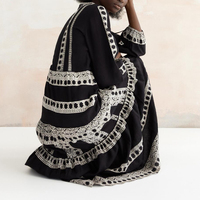Robe longue décontractée pour femmes, de haute qualité, tissée, respirante, à motifs floraux, avec broderie et dentelle, élégante, style kaftan