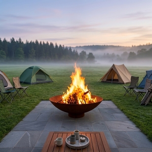 Brasero d'extérieur robuste en acier Corten, foyer de 60-200 cm pour bois, idéal pour jardin, camping, <span class=keywords><strong>barbecue</strong></span>, chauffage extérieur - Product Image 4