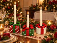 Lot de 3 bougeoirs en résine peints à la main pour bougies coniques, décoration de centre de table pour mariages, dîners et fêtes de Noël