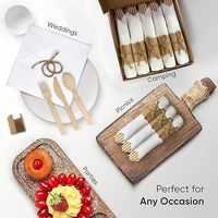 Ensemble de Couverts de Luxe en Bambou Écologique Biodégradables Jetables Fourchettes Couteaux Cuillères 140mm Serviettes Pré-Roulées pour Alimentaire