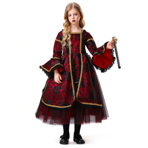 Costume de reine vampire pour enfants, robe médiévale rouge et noire, robe de jeu de rôle pour fête cosplay - Product Image 4