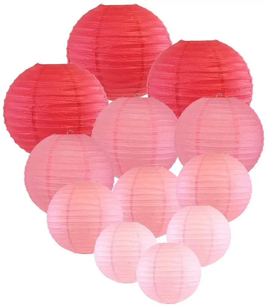 HKH ciondolo fatto a mano rosa Mix size colore rosa tema anniversario di matrimonio decorazione per feste di san valentino lanterna di carta rotonda