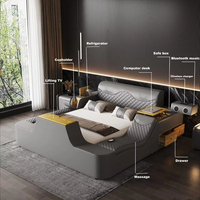 Lit inclinable intelligent en cuir de luxe moderne avec massage multifonctionnel, musique et rangement, tailles Queen/King/Twin