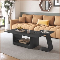 Table basse rectangulaire en dalle de pierre pour salon, style italien moderne, sensation de luxe léger, petite table de bureau noire haut de gamme