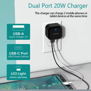 Mini Adaptador <span class=keywords><strong>de</strong></span> Carga Portátil Plegable con Enchufe del Reino Unido, USB Tipo C QC3.0, Carga Rápida, con Luz LED <span class=keywords><strong>de</strong></span> Carga para Teléfonos Celulares - Product Image 1