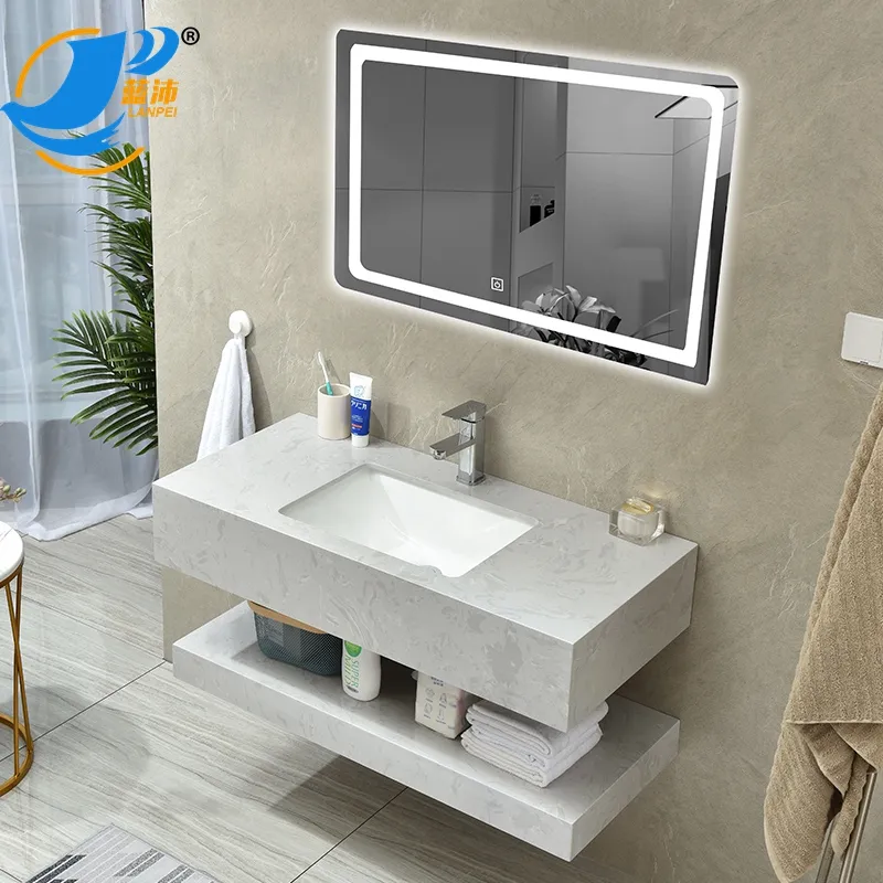 Lanjia – meuble de salle de bain en marbre, lavabo rectangulaire à double trou, vanity classique, lavabo en pierre, AZ001-80