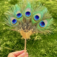 Éventail à main en plumes de paon, petit accessoire de photographie, modèle AY-007 pour mariage et diffusion en direct
