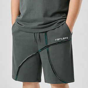 2026 OEM Men Heavyweight Cotton Sweat Shorts Deconstructed Raw Seam Streetwear Hip Hop <b>Drawstring</b> Elastic Waist Custom - Product Image 1