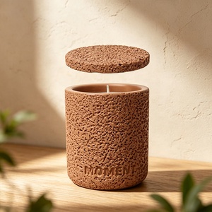 Pot à bougie en céramique nordique simple avec couvercle, vide, pour fabrication de bougies DIY, pot à bougie en ciment parfumé pour décoration intérieure et bureau - Product Image 5