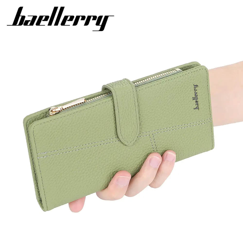 Baellerry Deluxe Branded Lederen Portemonnee Meerdere Kaartsleuven Lange Dame Portemonnee Slanke Rits Bifold Portefeuilles Met Rfid Anti-Diefstal