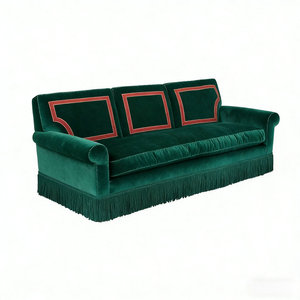 Sofá Contemporáneo Tapizado en Terciopelo Rojo con Flecos y Borlas, Sofá <span class=keywords><strong>de</strong></span> <span class=keywords><strong>3</strong></span> <span class=keywords><strong>Plazas</strong></span> <span class=keywords><strong>de</strong></span> Lujo para Sala <span class=keywords><strong>de</strong></span> Estar Estilo Moderno, en Venta - Product Image 2