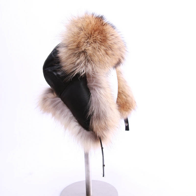 KAISHIN Femmes Pleine Fourrure De Renard Bomber Chapeaux Hiver Chaud Fourrure De Raton Laveur Russe Ushanka Chapeau (Blanc