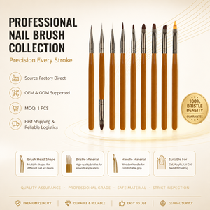 Kit professionnel de 9 pinceaux à ongles en acrylique avec manche, en nylon doux, ovales, pour le dessin et les détails fins - Product Image 1