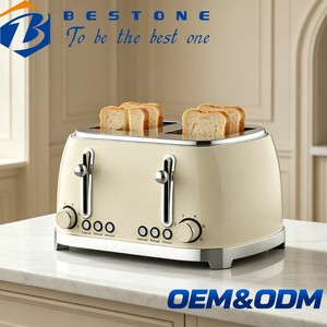 เครื่องปิ้งขนมปัง BESTONE 4 แผ่น สีครีม แบบไฟฟ้า พร้อมฟังก์ชั่นละลายน้ำแข็ง อุ่นอาหาร และยกเลิกการปิ้ง ควบคุมด้วยระบบกลไก สำหรับใช้ในครัวเรือน - Product Image 1
