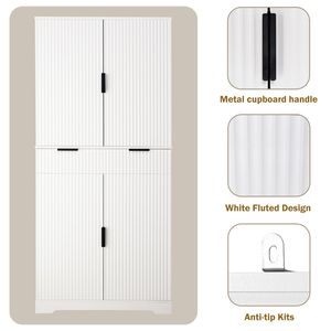 Armoire de cuisine cannelée de 72 pouces avec 3 tiroirs pour claviers, 6 portes et étagères, blanche, autoportante, modèle de rangement ajustable - Product Image 6