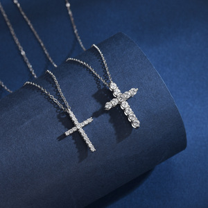 Mode 925 Sterling Silver Petit Grand Collier <span class=keywords><strong>Croix</strong></span> pour Femmes Chaîne <span class=keywords><strong>Croix</strong></span> Plaqué Rhodium - Product Image 1