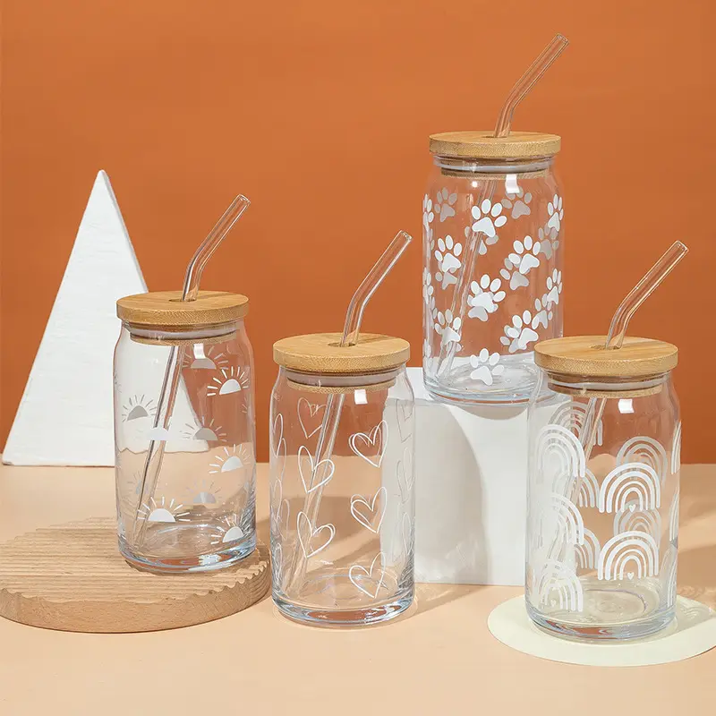 Bicchiere di vetro personalizzato per bere cibo per bere tazza di vetro con paglia