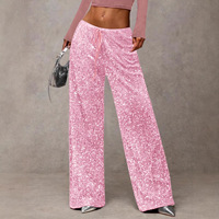 Pantalon large décontracté à sequins avec cordon de serrage et taille élastique, vente en gros