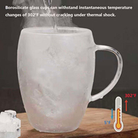 Vente directe d'usine, tasse à café en verre transparent à double paroi résistant à la chaleur en borosilicate de haute qualité avec poignée pour les boissons