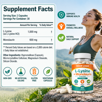 Kapsul OEM/ODM L-Lysine Plus Monolaurin, Suplemen Diet Pendukung Sistem Imun, Label Pribadi