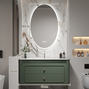 Meuble-lavabo mural de salle de bain moderne de luxe en MDF laqué avec miroir intelligent et vasque en céramique pour usage hospitalier - Product Image 3