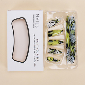 Commerce extérieur vente à chaud ongles portables longue goutte d'eau en forme fini 24 autocollants dégradé Graffiti bloc de couleur faux ongles - Product Image 4