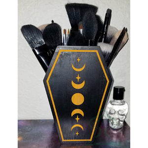 Soporte de <span class=keywords><strong>brochas</strong></span> de maquillaje gótico para decoración de escritorio de oficina de Halloween, portalápices de ataúd, suministros de oficina de Halloween, decoración de ataúd - Product Image 2