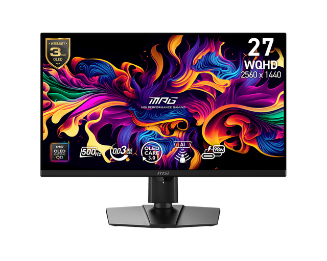 MSI 26.5-inch 2K Native 500Hz Monitor Full-powered DP2.1 MPG 271QR QD-OLED X50