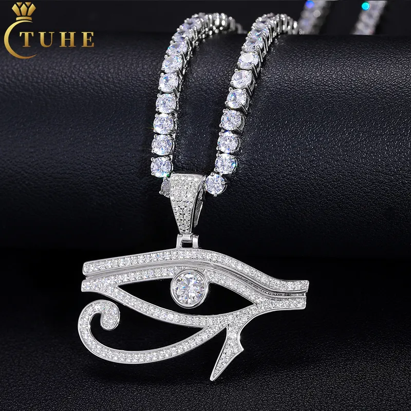 bijoux 2023 New Fashion Hip Hop White Gold Plated 925 Sterling Silver VVS Moissanite Diamond Iced Out Hollow Evil Eye Pendant