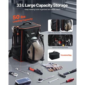 Sac à outils de sac à dos de soudage 600D Polyester 33L avec support de casque pour outils et équipement - Product Image 2