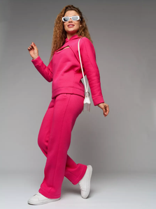 <span class=keywords><strong>Hot</strong></span> Bán Của Phụ Nữ Màu Hồng Trùm Mũ Trùm đầu Tracksuit Set Cutout Áo & Quần Chân Rộng 2 Mảnh Giản Dị Hợp Thời Trang Trang Phục - Product Image 2
