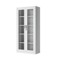 Armoire de rangement moderne en acier pour documents, avec portes vitrées solides et tiroirs verrouillables, pour usage domestique, bureau ou scolaire, achat en gros