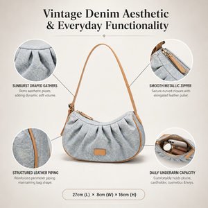 Bolso de Hombro Gris Plisado para Mujer, Bolso Bandolera de PU con Cierre, Correa Única, Forro de Poliéster, para Viajes Diarios - Product Image 5