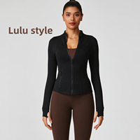 Veste de yoga pour femme anti-transpiration, coupe ajustée, col montant, fermeture éclair intégrale, manches longues, en nylon et élasthanne, vêtement de sport