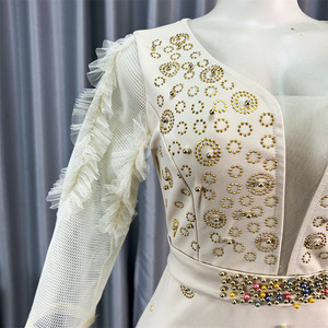 ชุดเดรสทรงหางปลาประดับเพชรแบบสลิมคอวีแขนพองสไตล์แอฟริกันสำหรับผู้หญิง - Product Image 5