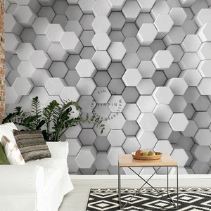 Grayish White <strong>Hexagonal</strong> Prism with Concave and Convex Shapes Peel and Stick <strong>Wallpaper</strong> - Product Image 2