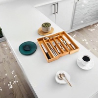 Boîte de rangement pour couteaux de cuisine extensible et tiroir rétractable en bambou naturel, vaisselle personnalisée avec design flexible