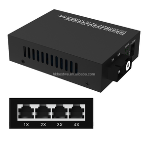 Transceptor de Fibra Óptica de 25KM, Conversor de Medios Ópticos 10/100Mbps, 4 Puertos RJ45, Conversor Transceptor de Puerto SC Monomodo - Product Image 1