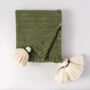 OLIVEHOME针织扔毯，带大流苏，带纹理轻质扔毯，用于沙发套家居装饰
